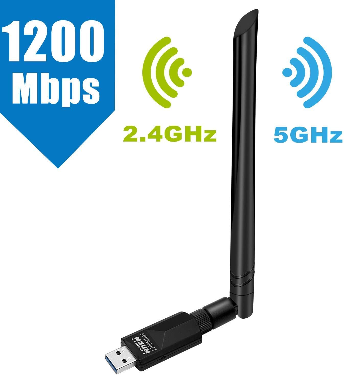 WiFi Adapter 1200Mbps, Whew USB Wireless Adapter Dual Band 2.4GHz/5GHz Channel, WiFi Network Adapter with USB 3.0 and 5dBi Antenna, Support Windows XP/Vista/7/8/8.1/10 Mac OS 10.4-10.