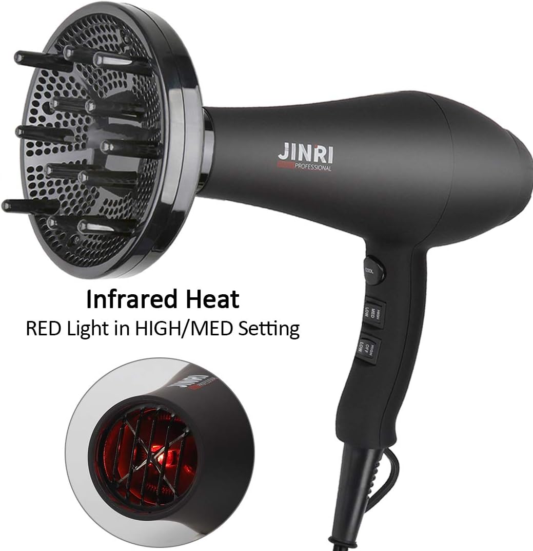 Hair Dryer 1875W, Negative Ionic Fast Dry Low Noise Blow Dryer, Professional Salon Hair Dryers with Diffuser, Concentrator, Styling Pik, 2 Speed and 3 Heat Settings: Health & Personal Care