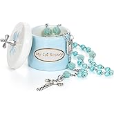 My First Blue Rosary and Keepsake Box, Catholic Baptism Gift for Baby Boy, Christening Set from Godparents, First Communion Rosary, Baby Shower Keepsake Box, Religious Boy Baptism Gifts
