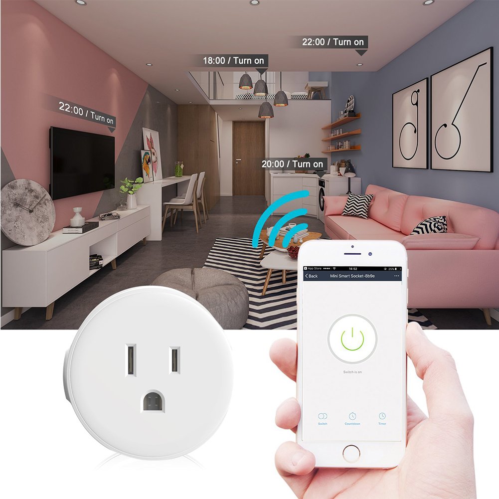 WiFi Smart Plug Mini Smart Outlet Socket Wireless Switch Works with Amazon Alexa Google Home, Remote Control Your Device from Anywhere, No Hub Required, Timing Function