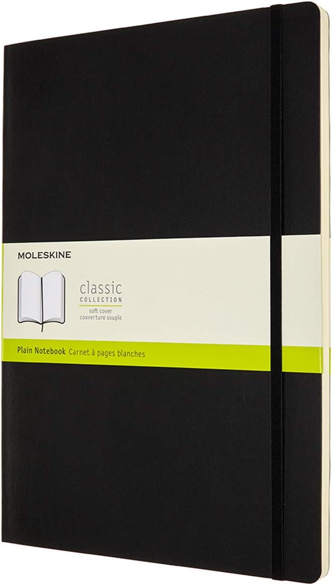 Moleskine Classic Plain Notebook, Notebook with Soft Cover and Elastic Closure, Size A4 21 x 29.7 cm, Colour Black, 192 Pages