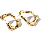 Irregular Hollow Oval Earrings C Shape Ear Studs Gold Stainless Steel Geometry Earrings Minimalist Drop Ear Jewelry Gift for Women Teen