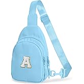 Bomvabe Personalized Initial Crossbody Bag for Tween Girls with Extender Strap 32"-52", Birthday Gift for 6 to 14 Year Old Girls, Sling Bag for Kids and Tweens, Sky-blue with Initials A