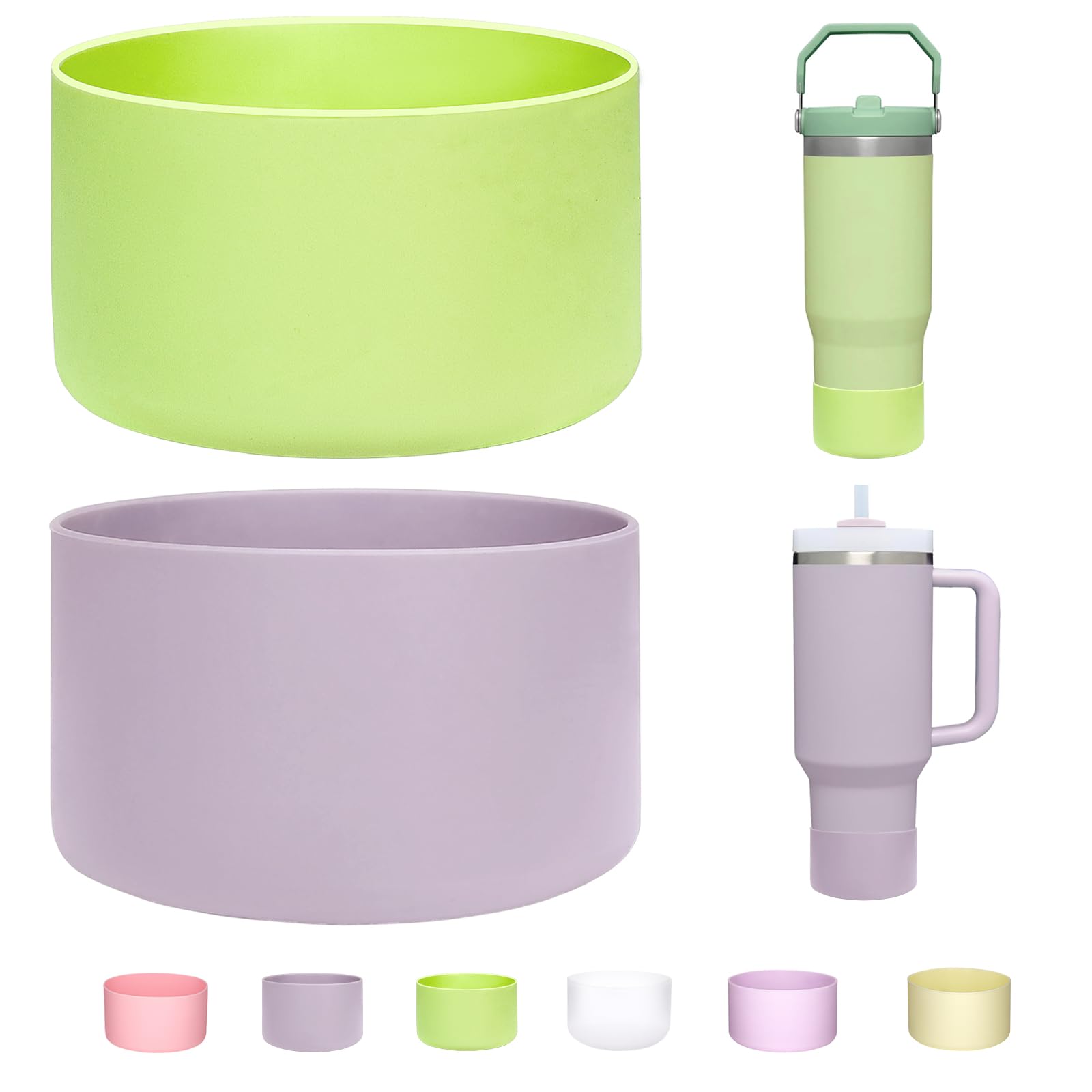 WK IEASON 2 Pcs Tumbler Bottom Protector Flask Silicone Boot for Stanley Quencher Adventure 40oz & Stanley IceFlow 20oz 30oz and Compatible with Hydro Flask Wide Mouth 12oz 21oz 24oz(Citron/Orchid) — image 1