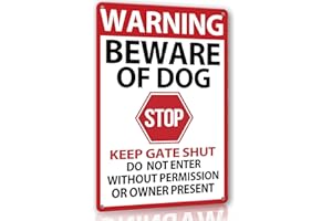 HUTAROSL Beware of Dog Signs for Fence,Warning Tin Sign Beware of Dog,Do Not Enter,Home Kitchen Farm Garden Garage Wall Decor 12x8inch