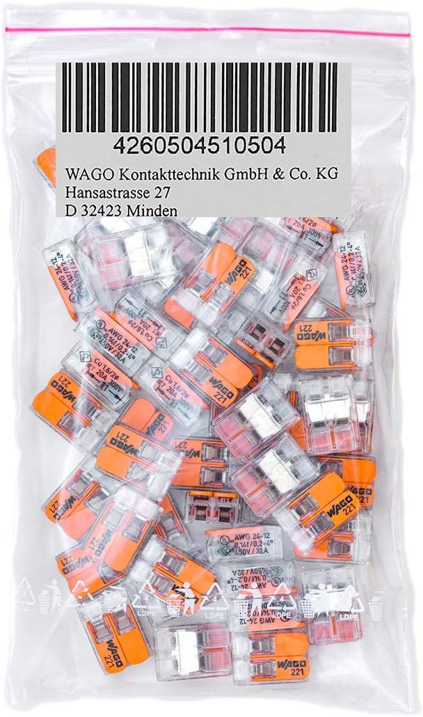 Wago 221-412 50 Pieces Lever Connector 0.14-4 mm2 Transparent Small