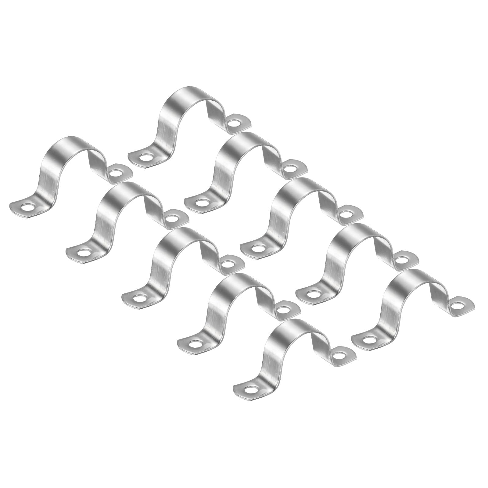 PATIKIL 1.26 inch/32mm Rigid Pipe Strap Clamp, 10Pcs 304 Stainless Steel Two Hole U-Shape Tube Clip Pipe Fasten Holder for Pipe Fixing — image 1