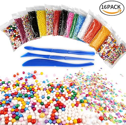TUBOSS Styrofoam Foam Balls for Slime,16-Pack Colorful Mini Foam beads for Homemade Slime, Art DIY Craft, Wedding and Party Decoration