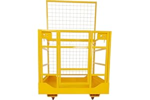 ELITEEDGE 43"x45" Forklift Platform Safety Cage,Work Platform for Loader,Man Basket for Forklift,1800lbs Capacity with Safety Harness & Lock,2-Man Collapsible Lift Basket for Lifting Loader (Yellow W/Wheels)