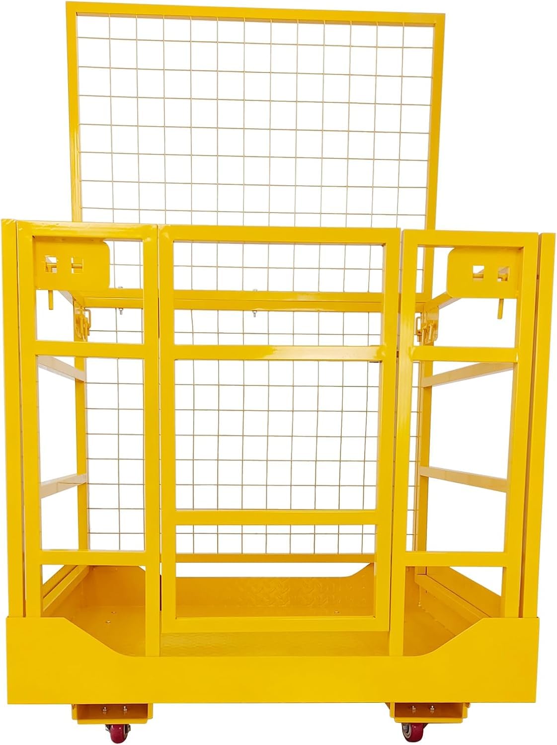 Photo 1 of ***EXTRA HEAVY ITEM***43"x45" Forklift Platform Safety Cage,Work Platform for Loader,Man Basket for Forklift,1800lbs Capacity with Safety Harness & Lock,2-Man Collapsible Lift Basket for Lifting Loader (Yellow W/Wheels)