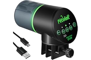 Petbank Automatic Fish Feeder for Aquarium - Auto Fish Food Dispenser Rechargeable for Small Large Tank with USB Charger Cable，12/24/48H Interval Esay Set Up (Black, CY-019)