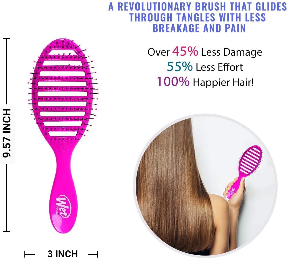 Wet Brush Speed Dry Detangler (Pink)- Ergonomic, Heat Flex Bristles, Blow Dry, Detangling Knots - Image 5