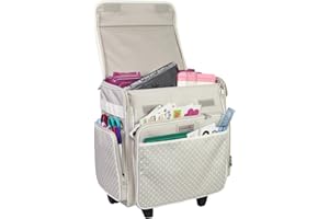 Everything Mary Collapsible Rolling Craft Bag, Tan - Wheeled Scrapbook Tote for Scrapbooking & Art - Travel Organizer Storage Bin for Paper, Glue, Tape - Roller Cart for Teachers & Medical