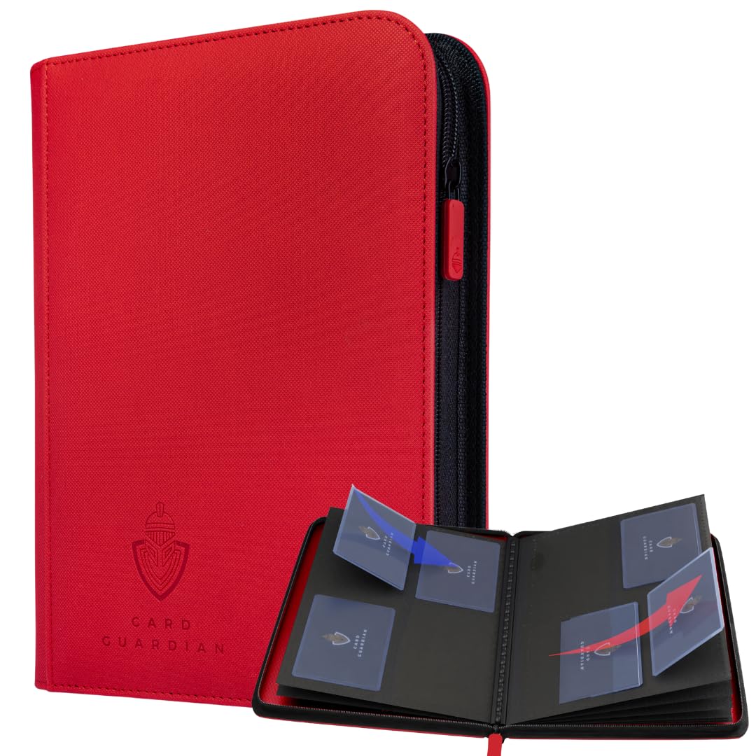 Card Guardian - Premium 4 Pocket Binder for 160 Cards (Red) | Zipper Closure and Side Loaded Pockets | Compatible with Trading & Sports Cards including Magic the Gathering, Yugioh — image 1