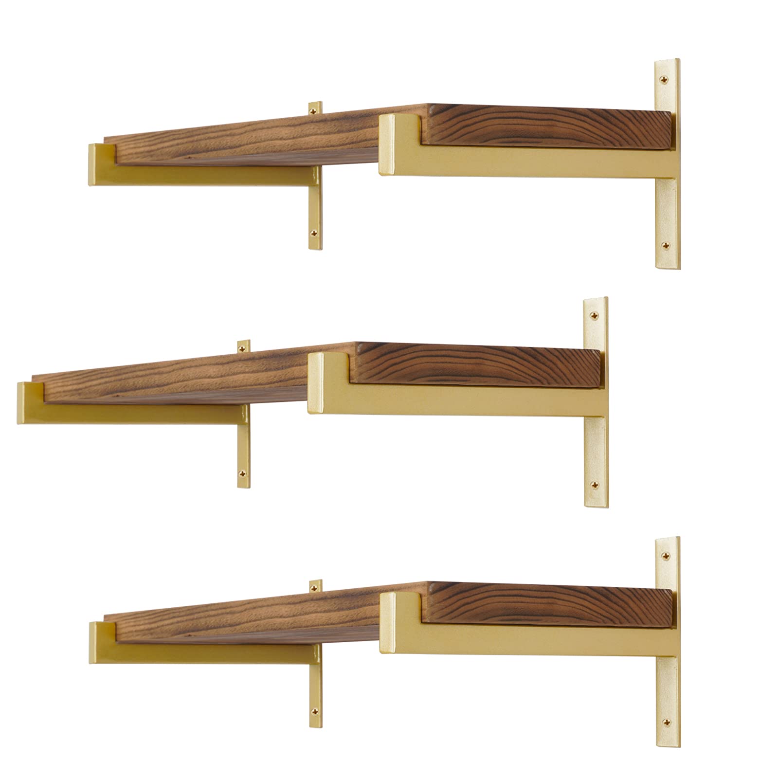 Photo 1 of EZYDECOR 6 Pcs Heavy Duty Shelf Brackets 10 Inch Wall Mounted Industrial Metal Shelving Supports with Lip Gold
