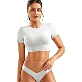 YEOREO Short Sleeve T Shirt for Women Double Lined Crop Top Crew Neck Workout Tee Colin Slim Fit Summer Basic Going Out Top