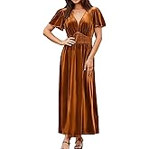 Simplee Women's Short Sleeve Velvet Maxi Dress V Neck Empire Waist Long Formal Wedding Guest Dresses