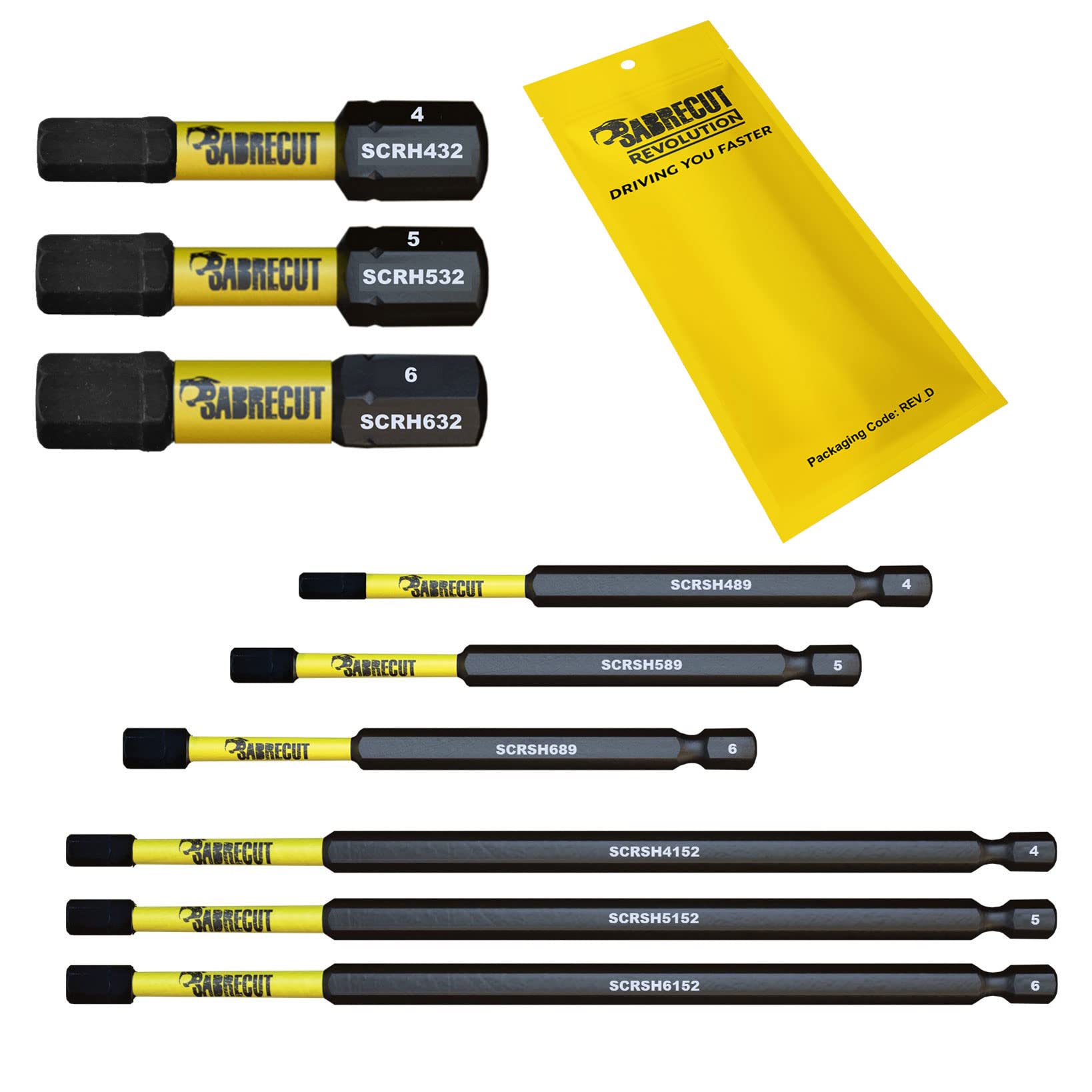 9 x SabreCut SCRK9HEX 32mm 89mm 152mm H4 H5 H6 HEX Magnetic Impact Screwdriver Driver Bits Set Heavy Duty