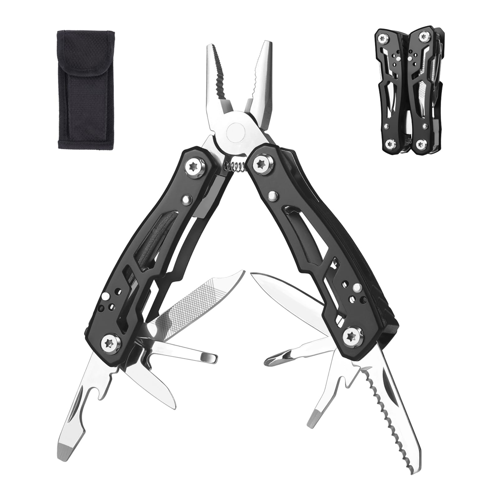 Photo 1 of MINI Multitool Pliers, Birthday Christmas Gifts for Men Boyfriend Dad Husband Women, Pocket Knife 14-In-1, Rugged and Practical Portable Computer and Bike Gadgets, Black Camping and Survival Tools