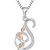 STARCHENIE Initial Necklace for Women Sterling Silver Letters 26 Alphabet Pendant Rose Flower Jewelry Gifts for Family Sisters Friend