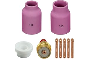 RIVERWELD TIG Gas Lens Collet Bodies 45V64 10N24 3/32" Jumbo Large Diameter Alumina Nozzle Ceramic Cup 53N87 12# 3/4", 53N88 10# 5/8" Gasket 54N63 for SR WP 17 18 26 TIG Welding Torch 9pcs