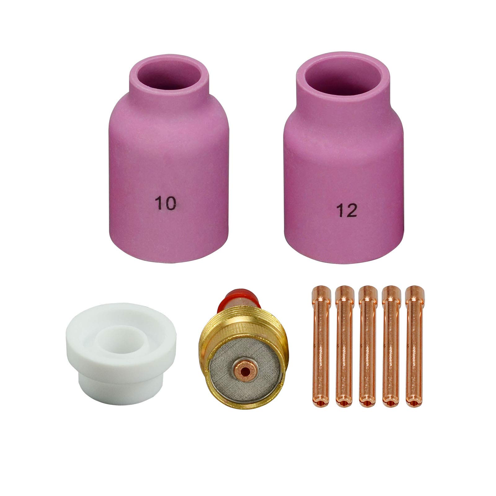 RIVERWELD TIG Gas Lens Collet Bodies 45V64 10N24 2.4mm Jumbo Large Diameter Alumina Nozzle Ceramic Cup 53N87 12# 19.5mm, 53N88 10# 16.0mm Gasket 54N63 for SR WP 17 18 26 TIG Welding Torch 9pcs
