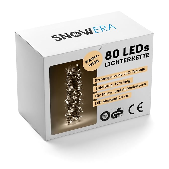 SnowEra 80-er LED Außenlichterkette, GS geprüft, warmweiß
