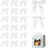 White Twist Tie Bow for Wrapping Gift 3.5" Premade Satin Ribbon Bow Decorations for Crafts Treat Bag Wedding Bridal Shower Christmas Tree Party Favors Decor Accessories - 30 Counts