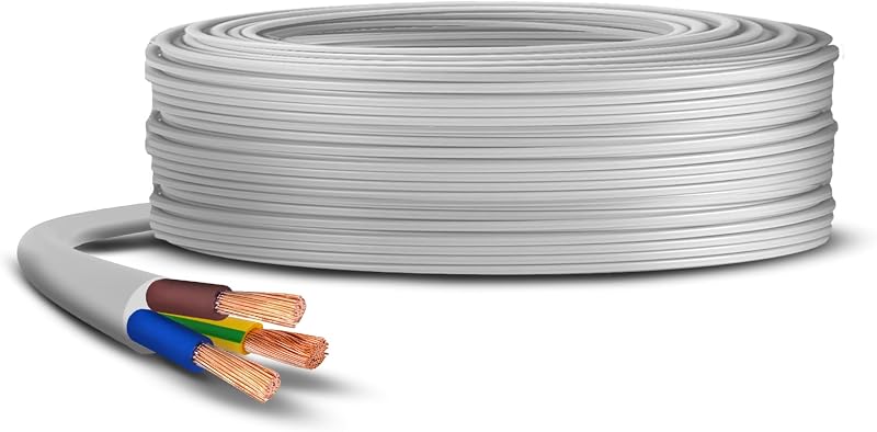 Primes DIY 3 Core White 3183Y Flexible PVC Mains Cable 1.5mm 1m BASEC