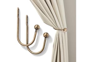 SIXZOONM Curtain Holdback, Premium Metal Decorative Curtain Holdbacks with Zinc Alloy Cap Finials,Rust-Proof, Set of 2 Window Curtain Holdbacks (Brass)
