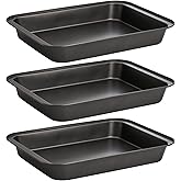 Lyellfe 3 Pack Rectangle Baking Pan, Non-Stick Cake Pans for Oven, 13 x 9 Inch Deep Cookie Sheet Tray for Brownie Lasagna Casserole Bread, BPA Free