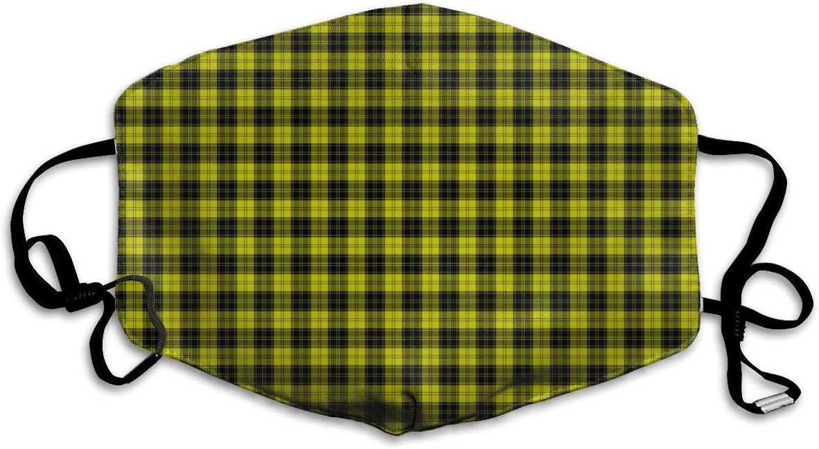 Yellow Black Tartan Plaid Washable Reusable Safety Mask, Cotton Anti Dust Half Face Mouth Mask For Kids Teens Men Women With Adjustable Ear Loops