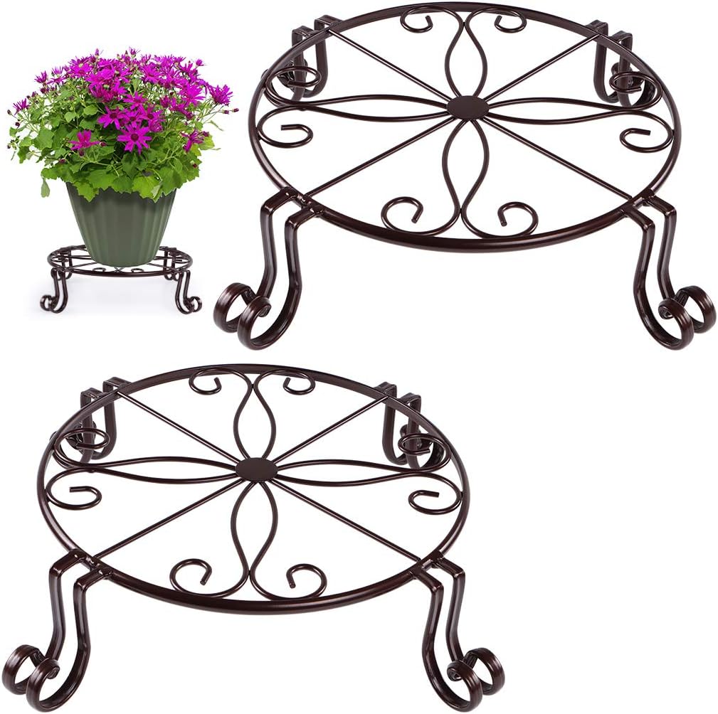 Sanbege Potted Plant Stand, 11.8 Inches Flower Pot Holder, Metal Planter Rack for Home Decor, Pack of 2(Bronze)