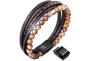 Speroto New Mens Bracelet Bead and Leather Braided, Lava and Onyx Bead Leather Bracelet for Men