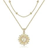 MEIITRUE Sunflower Initial Necklace for Women Trendy,14k Gold Plated Dainty Layered Letter Pendant Necklaces and Bead Chain Zirconia Round Flower Alphabets Jewelry Gifts for Her