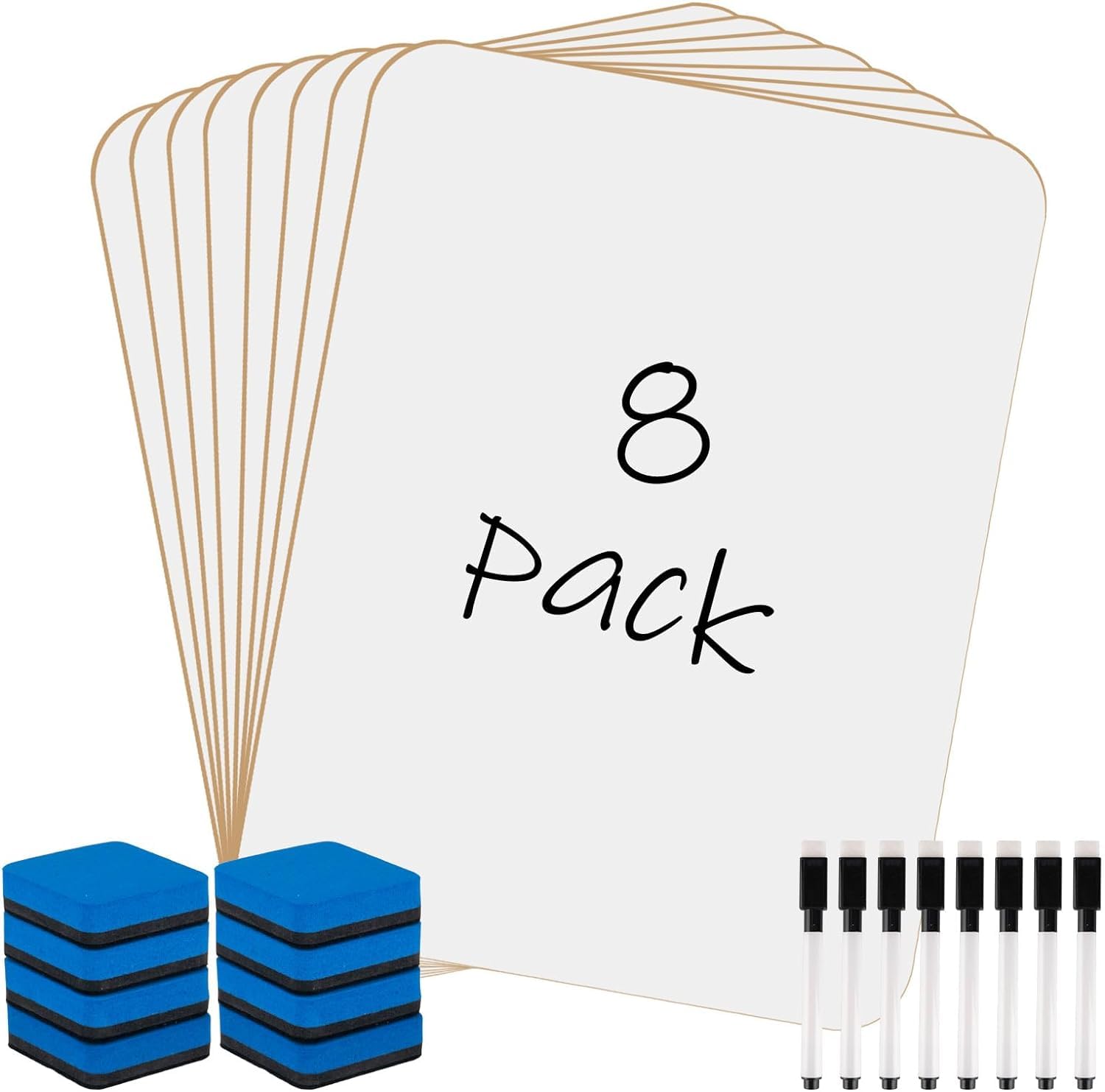 KAHEIGN 8Pcs Small Dry Erase White Boards, 21CM x 30CM Double Sided Mini Whiteboard Durable Portable White Board with 8 Pens and 8 Erasers - for Student Teacher Classroom Home Office Supplies