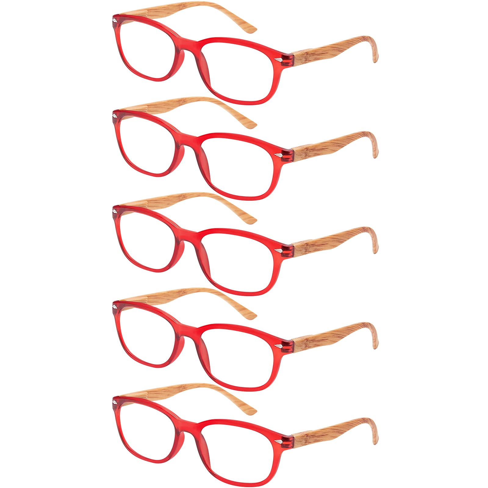 EFE Reading Glasses 5 Pack - Women's Men's Durable Reading Eyeglasses Phone Book Readers with Spring Hinge Wood Pattern(Red, 2.5)
