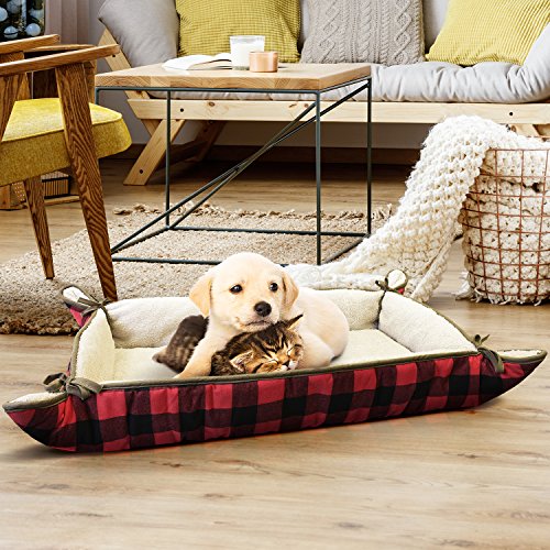 Tirrinia Foldable Pet Bed Small Medium Dogs Cats Ultra-Soft Plush Pet Mat Travel Car Camping Washable 38" x 25