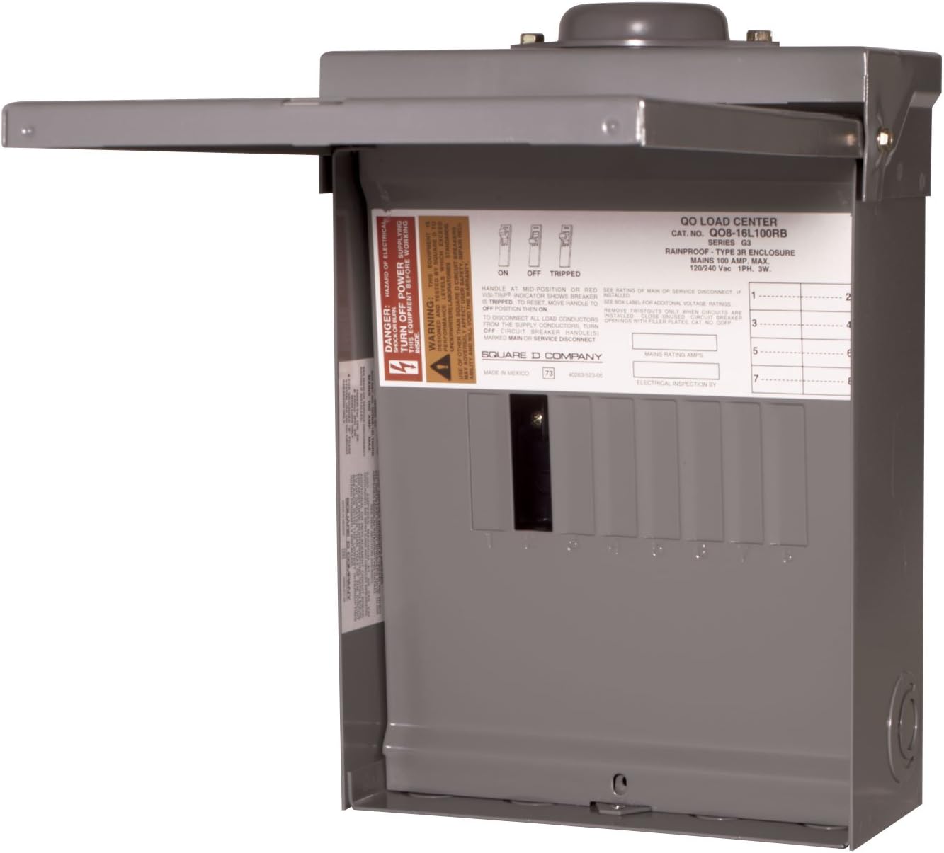 Square D by Schneider Electric QO816L100RBCP QO 100 Amp 8-Space 16-Circuit Main Lug Outdoor Load Center with Cover