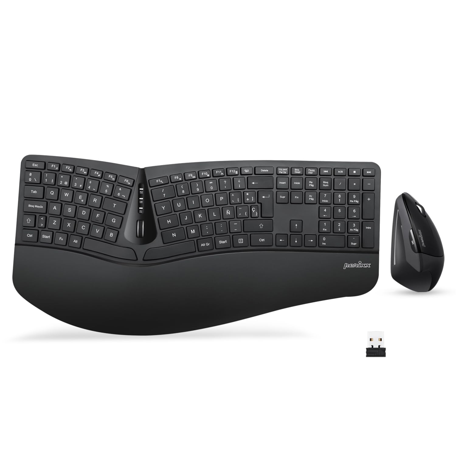 Photo 1 of Perixx PERIDUO-605 ES, Pack de Teclado Ergonómico Inalámbrico - separación de teclas y Ratón Vertical con reposa muñeca y Teclas de Membrana Low Profile - QWERTY Español