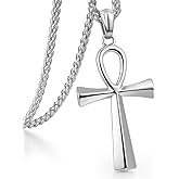 Stainless Steel Cross Ankh Necklace Men Women - 18K Gold Plated Crucifix Bible Verse Philippians Pendant - Christian Egyptian Religious 3mm Rolo Chain Jewelry Present