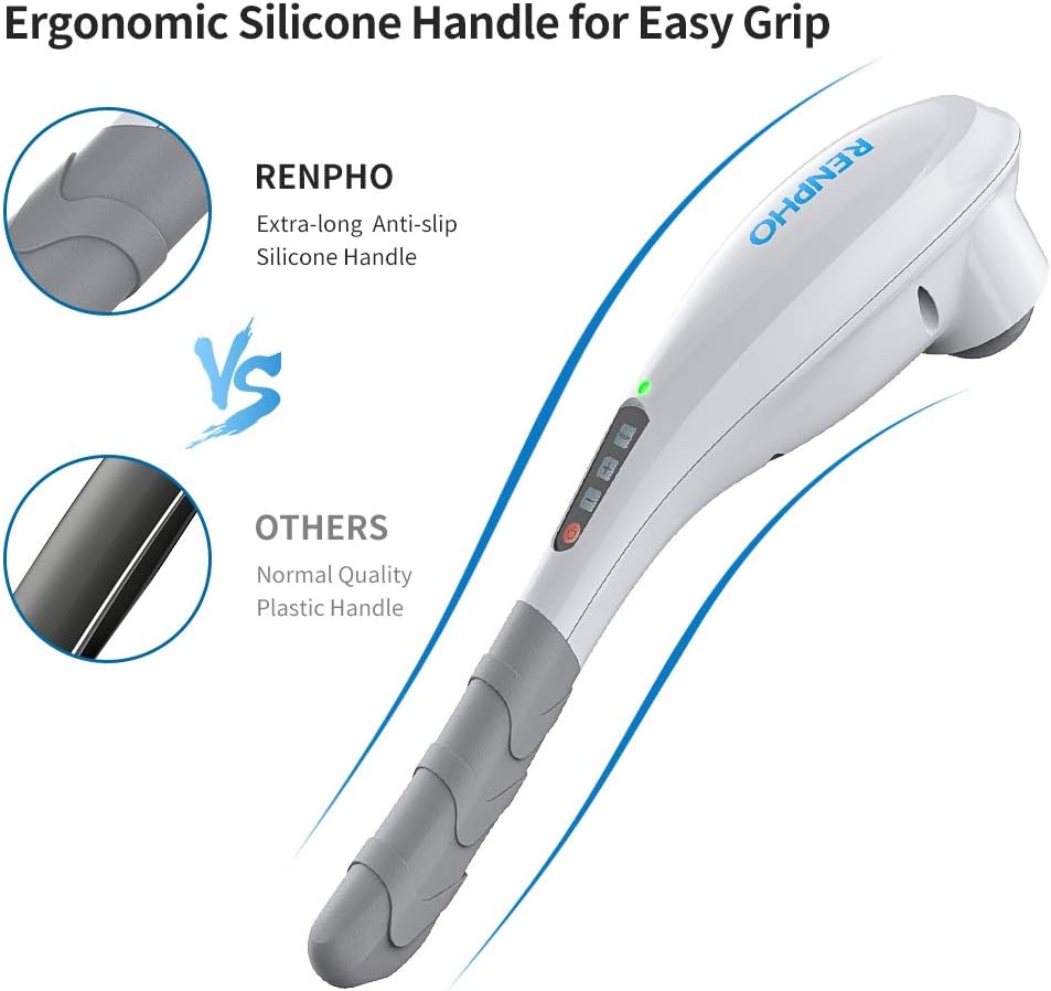 RENPHO Rechargeable Hand Held Deep Massager for Muscles, Back, Foot, Neck, Shoulder, Leg, Calf Cordless Electric Body Massage with Portable Design, White: Health & Personal Care