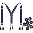 Kajeer Men Button Suspenders Adjustable, Heavy Duty Y-Back Elastic Tuxedo Elastic Mens Suspenders with Leather Buttons End