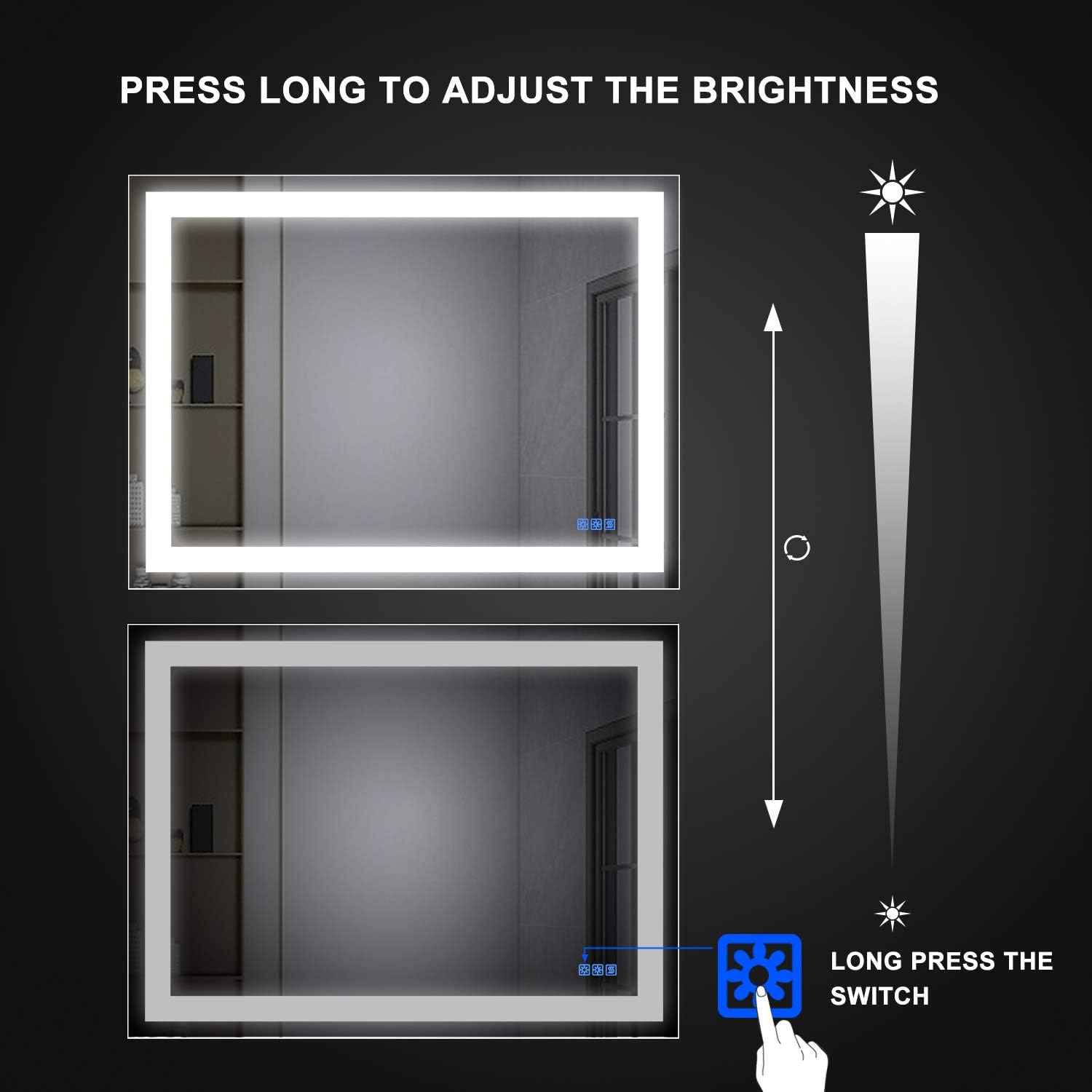 YRSHA 48×36 Inch LED Bathroom Vanity Mirror, Wall Mounted Backlit Mirror with Lights, Anti-Fog Separately Control,Dimmer Function, Three Color Lights,IP44 Waterproof, CRI>92(Vertical & Horizontal)…: Kitchen & Dining