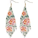 SHINUS BOHO Flower Black Beaded Long Tassel Western Native American Earrings For Women Dangling