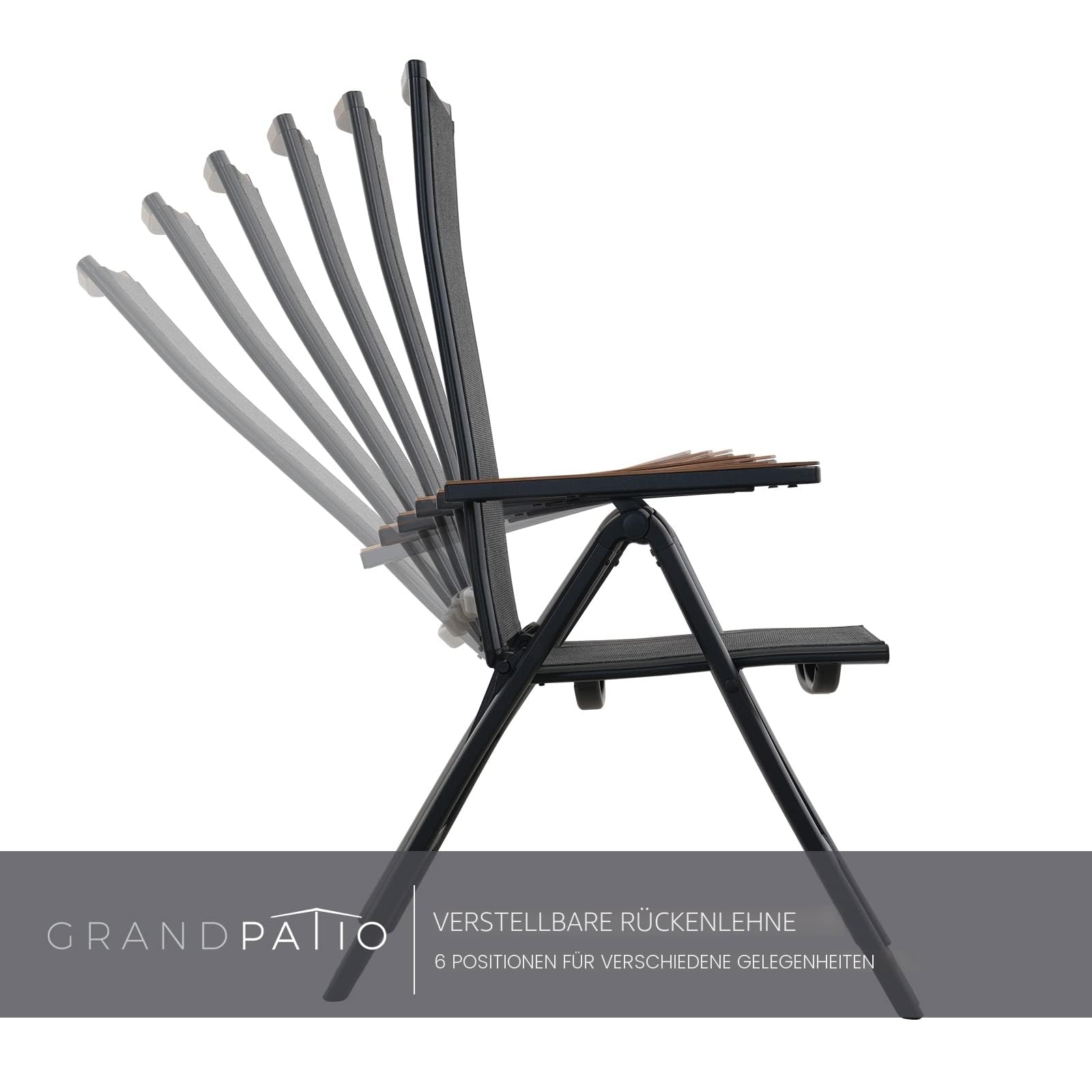 Grand patio Garten Klappstuhl, Liegestuhl, Gartenstühle, Aluminium Gartenstuhl Hochlehner klappbar, Balkon Stuhl mit 6-Fach Verstellbare, Wetterfest, Essstuhl für Camping, Balkon, Terrasse (Schwarz) 3