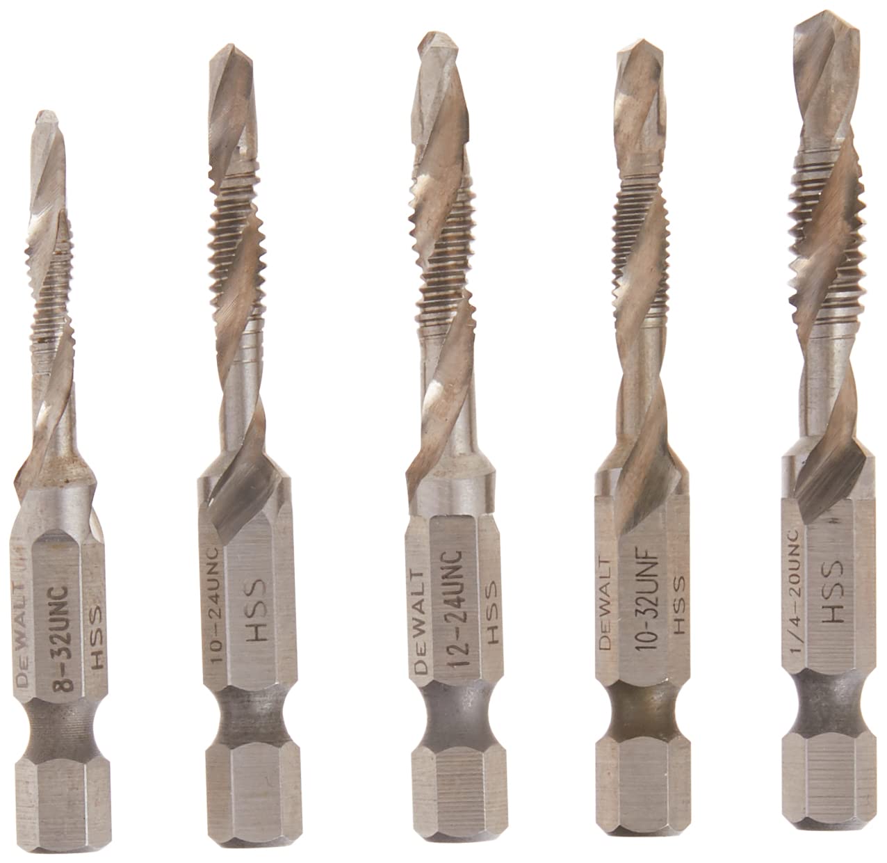 DEWALT DWADTQTR5SET Impact Ready 5-Piece Drill Tap Set, 1/4" Capacity