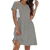 Alaster Queen Womens 2025 Casual Summer Dresses Flowing V Neck Mini Dress Short Sleeve T Shirts for Women with Pocket