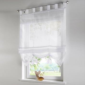 Pueri Rideau Romain Design Levant Avec Ruban Léger Rideaux Voilages Blancs Pour Fenêtre De Salon Cuisine Et Chambre Semi Transparent 100155cm