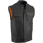 Milwaukee Leather MLM3510 Men's Black Premium Leather Club Style Vest - Dual Closure Open Neck Motorcycle Rider Vest - 4X-Large